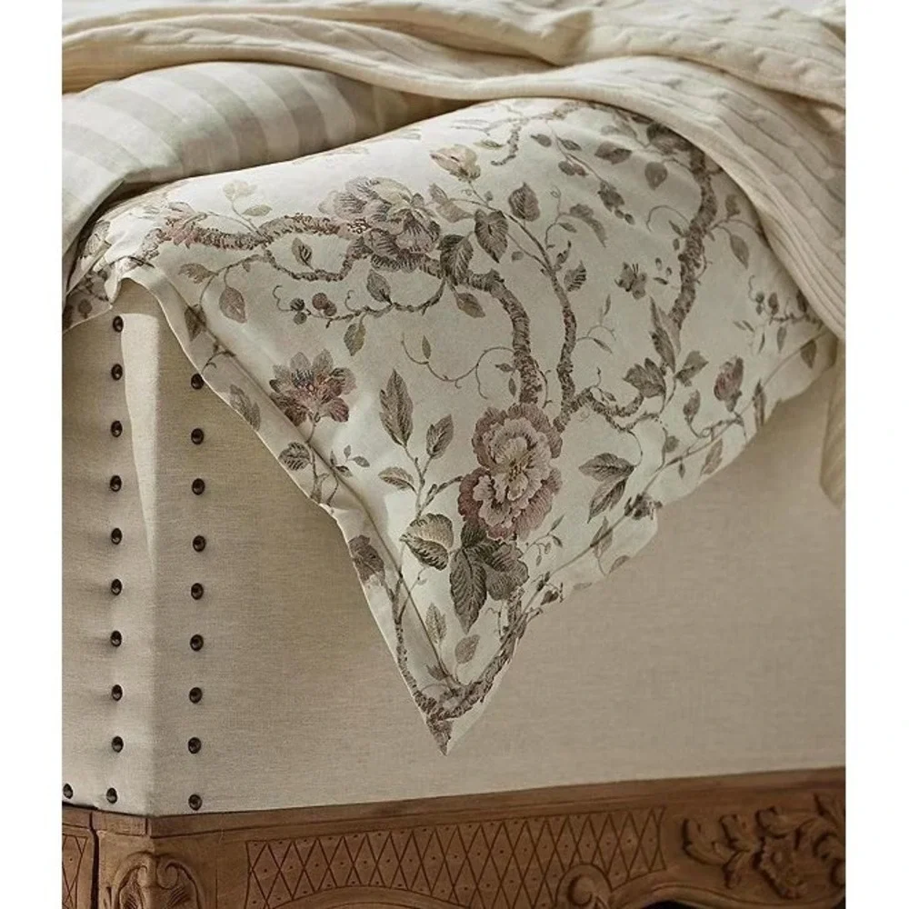 Ralph Lauren Elsie Reversible Jacobean Floral Striped King Duvet Cover $430 NWOT